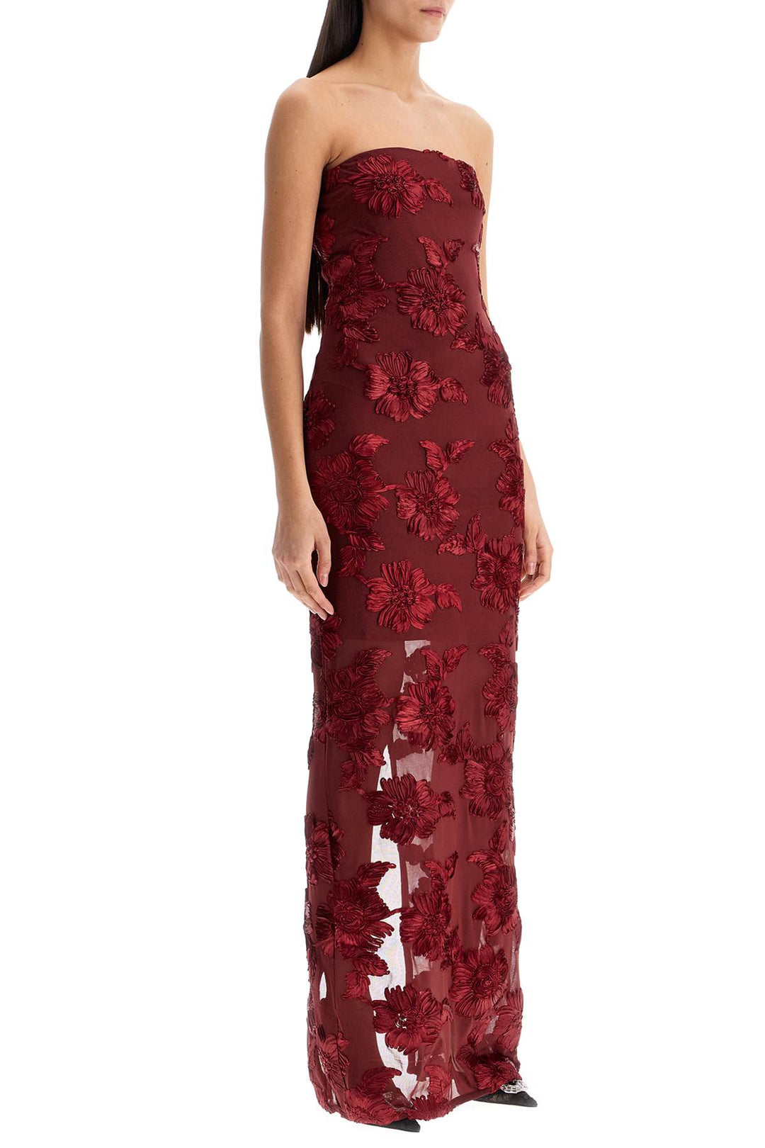 long mesh dress with embroidered flowers.-1