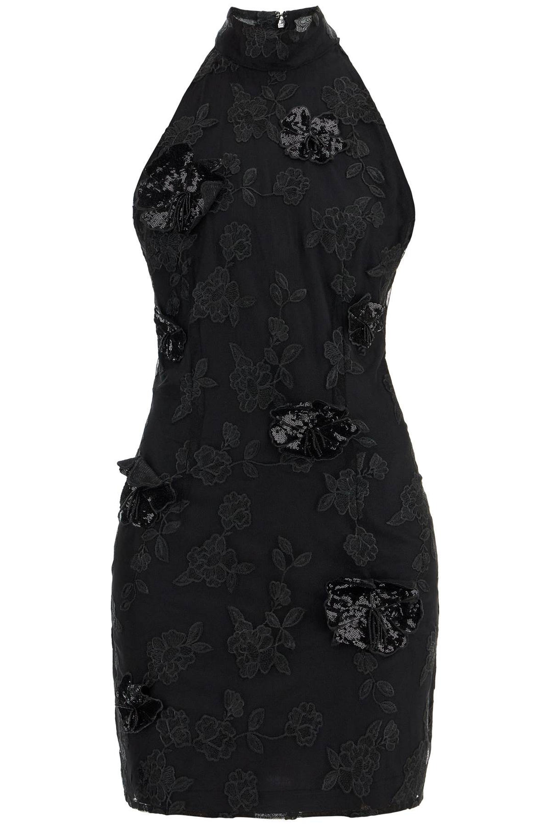 black floral recycled polyester mini dress-0