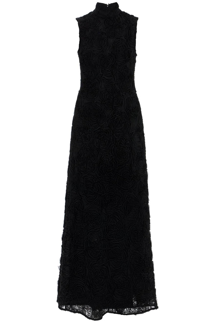 black maxi dress in recycled polyester floral mesh-0