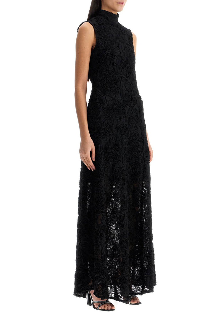 black maxi dress in recycled polyester floral mesh-1