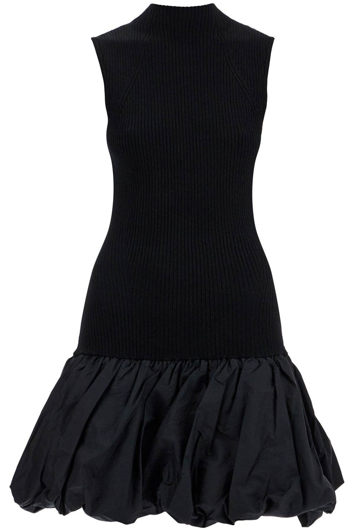 black knit racer cut dress with high neck and flared skirt-0