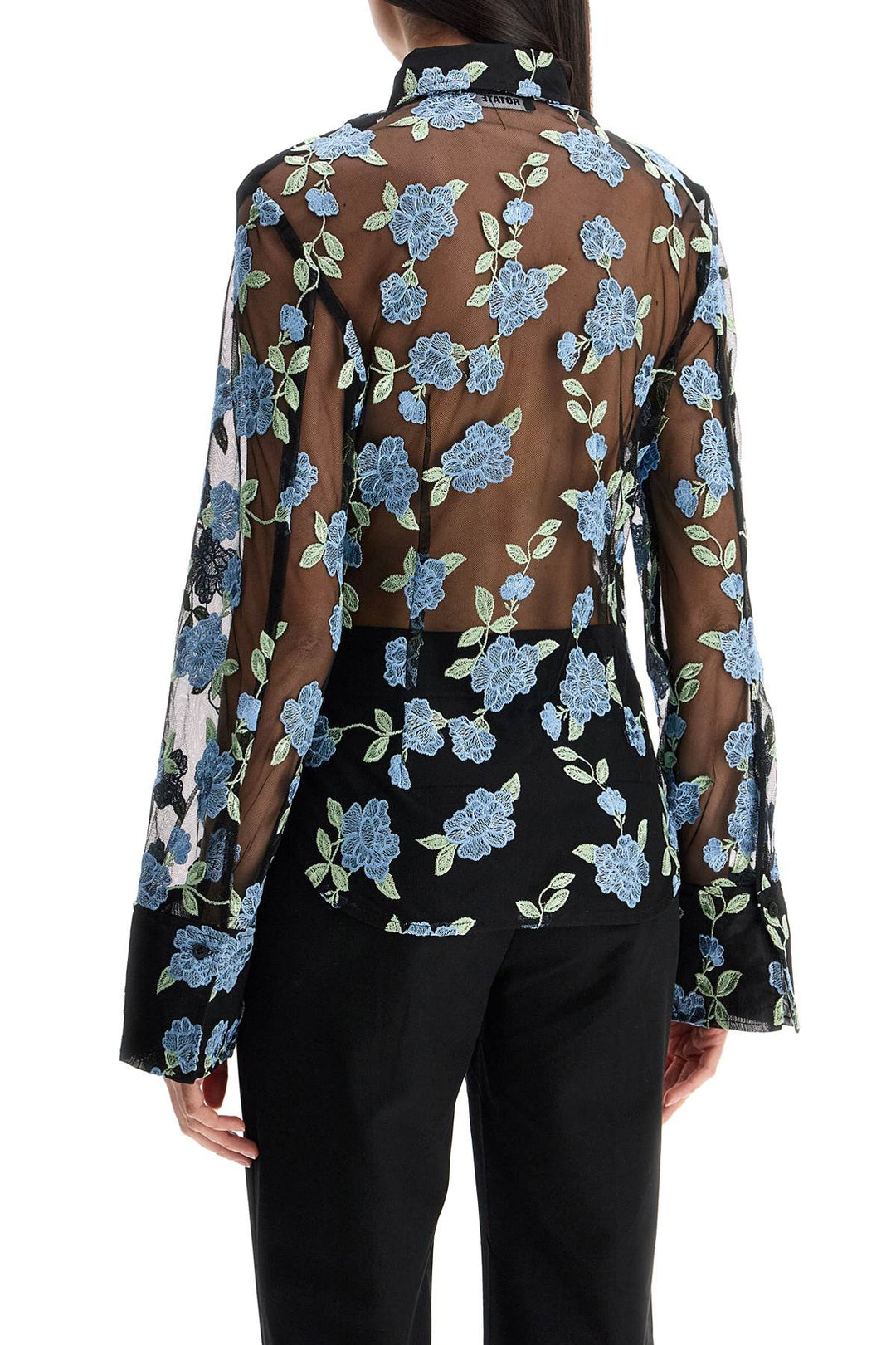 black mesh shirt with floral embroidery-2