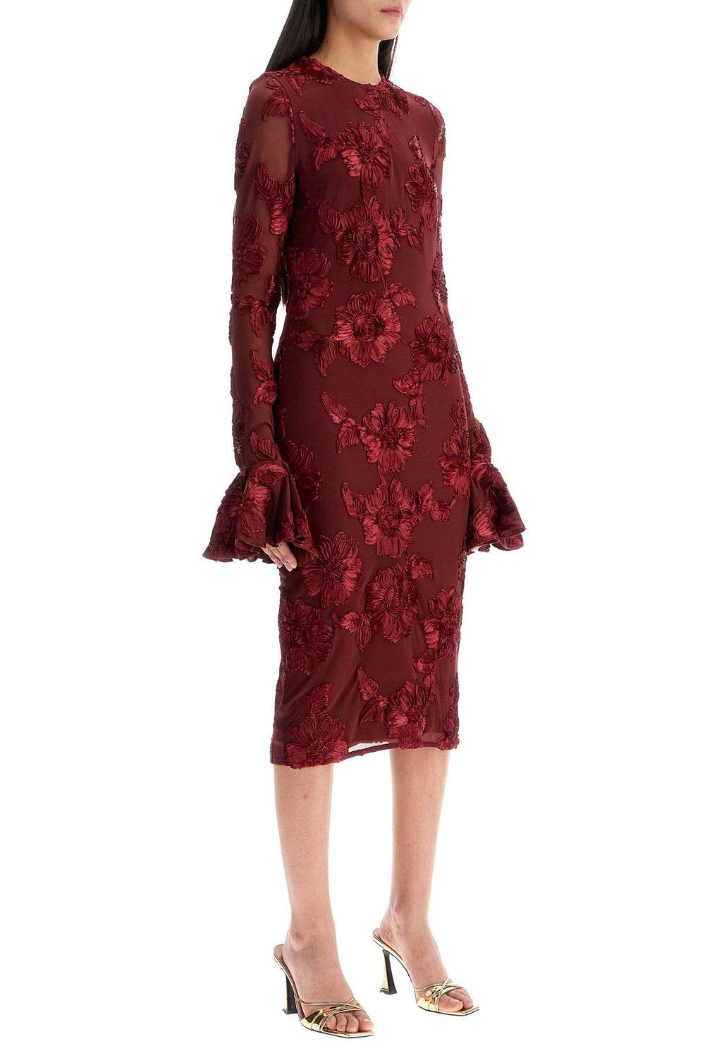 "embroidered floral mesh midi dress with-1