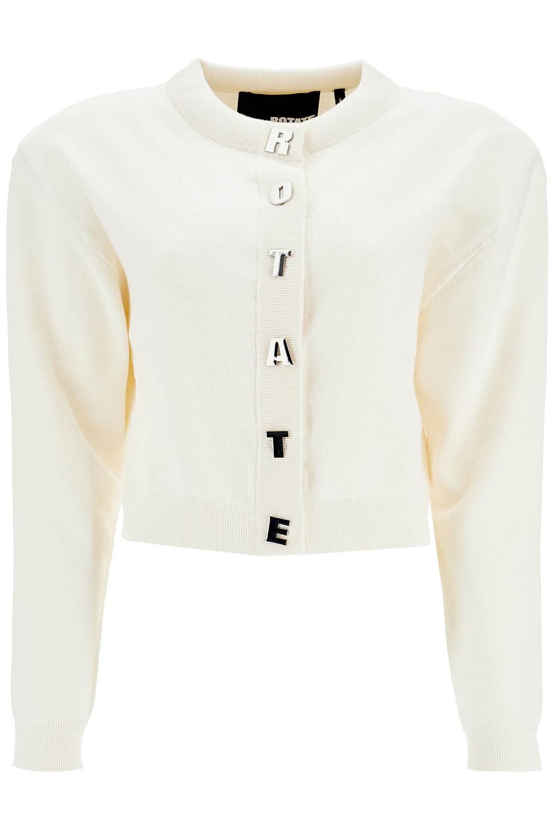 ivory white short cotton cardigan with crew neck-0