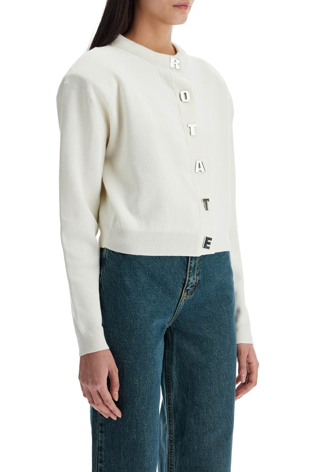 ivory white short cotton cardigan with crew neck-1