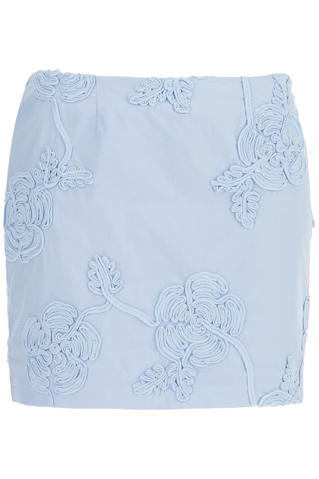 light blue cotton mini skirt with 3d floral embroidery-0