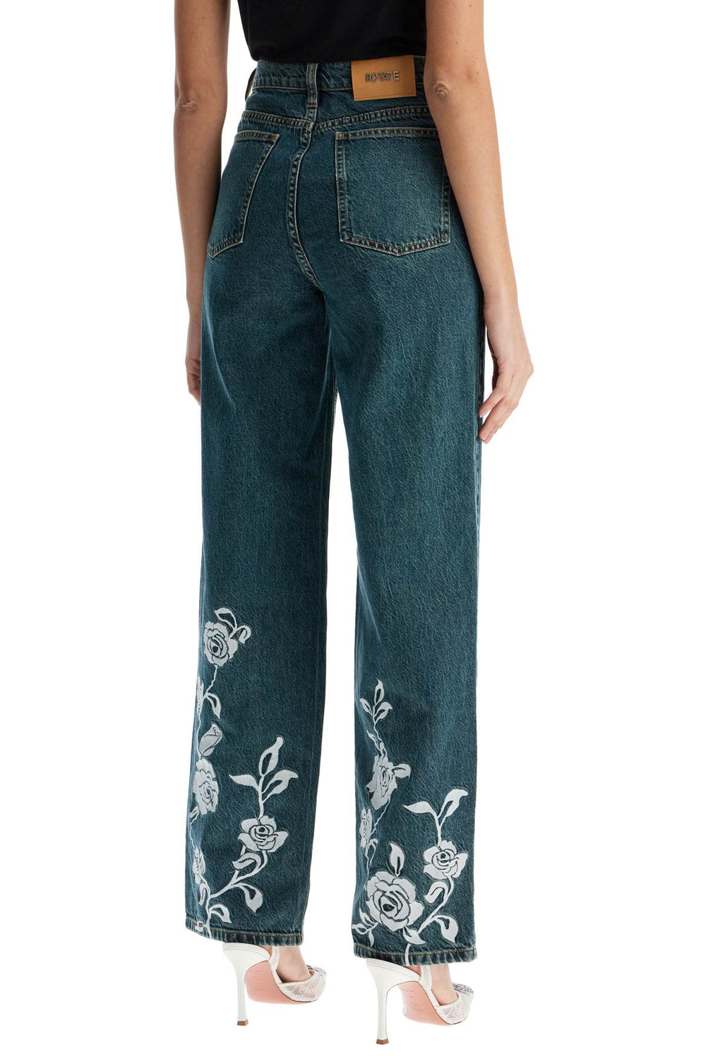 jeans in denim steel blue with floral details-1