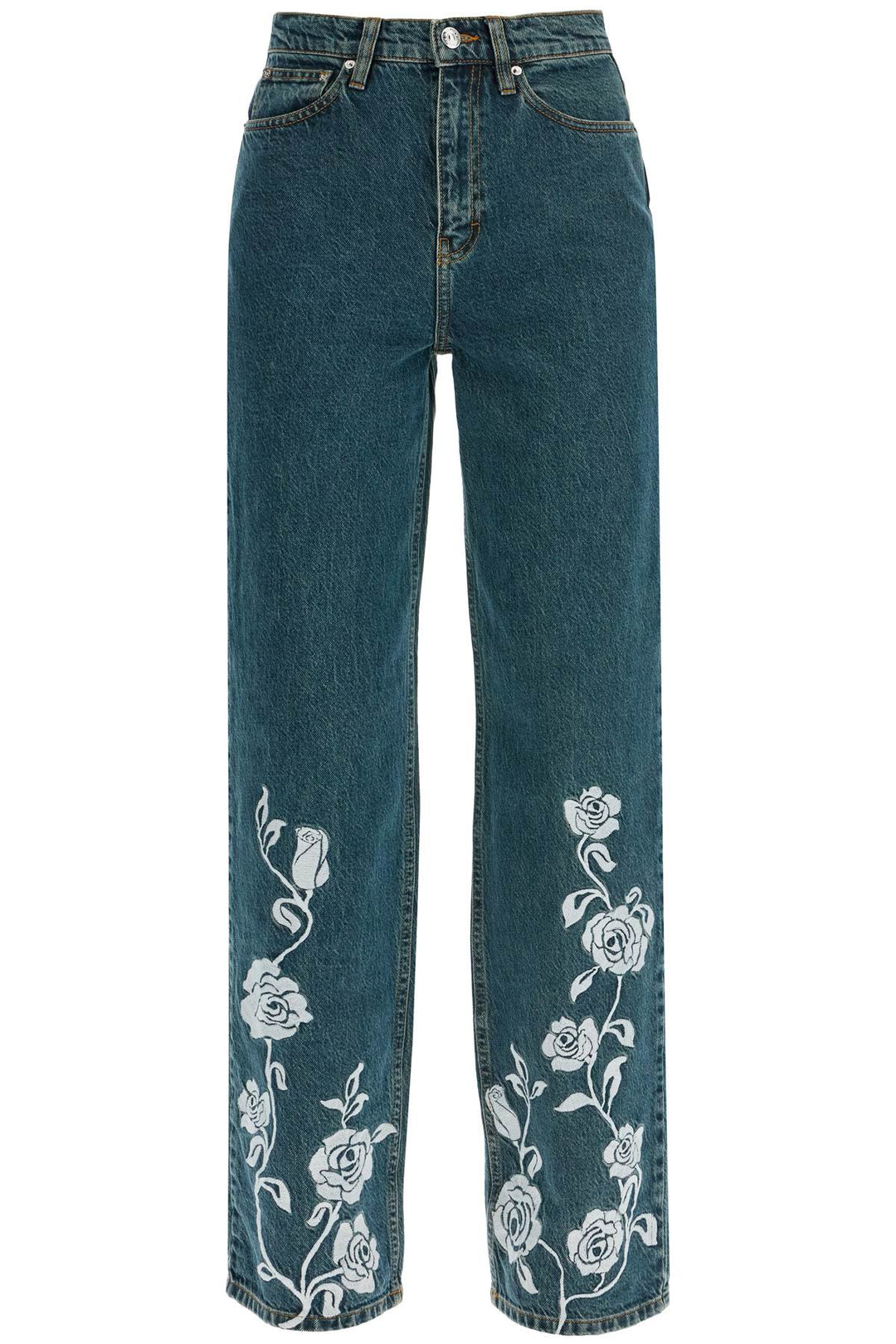 jeans in denim steel blue with floral details-0