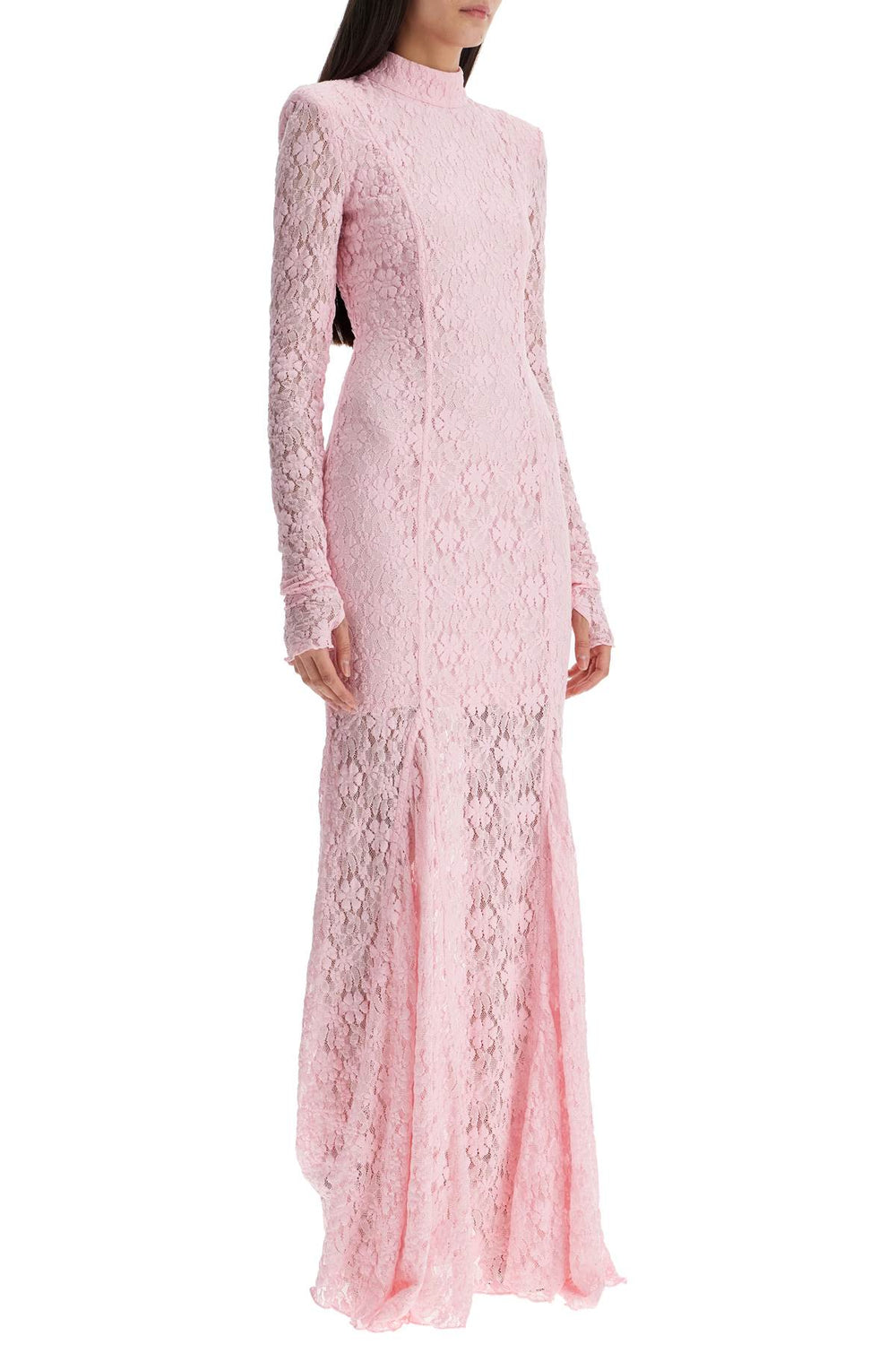 long pink lace dress with open back for special occasions-1