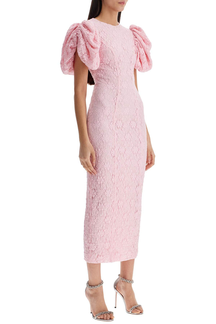 pink floral midi dress with puff sleeves in mixed materials-1