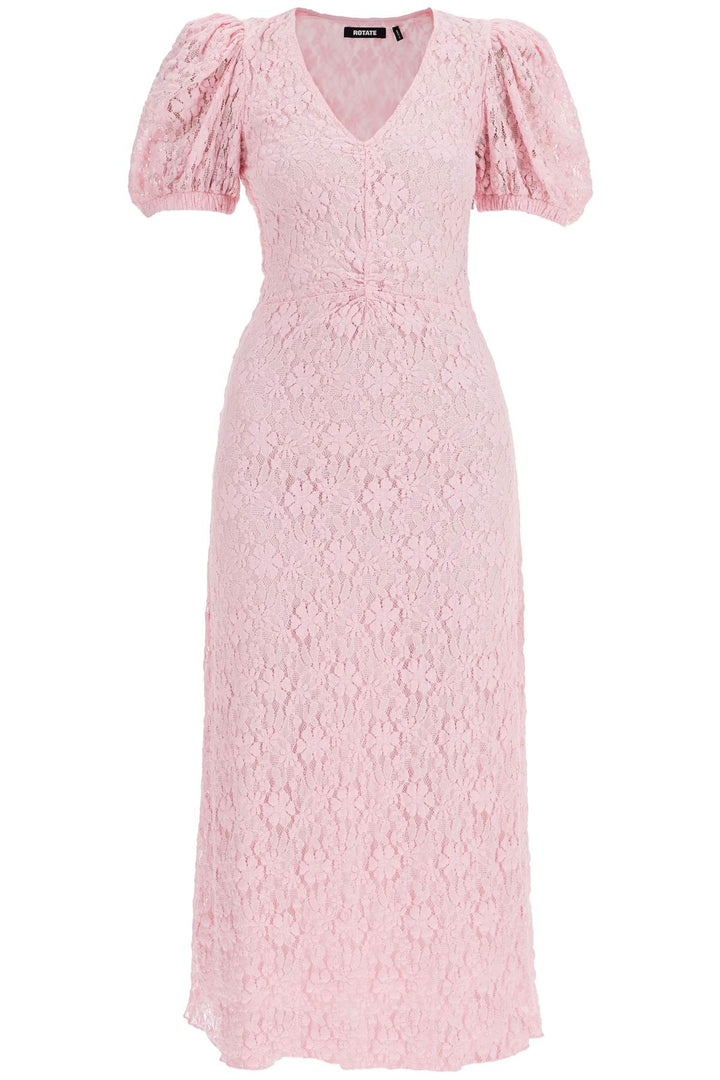 pink lace midi dress with puff sleeves-0