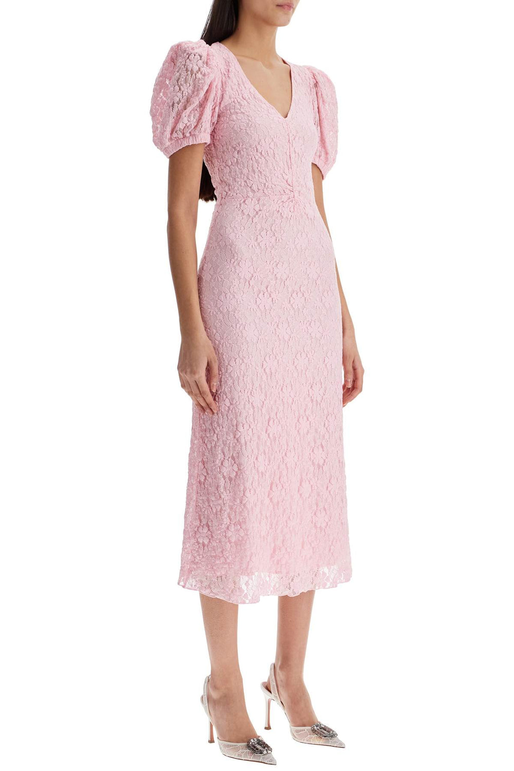 pink lace midi dress with puff sleeves-1