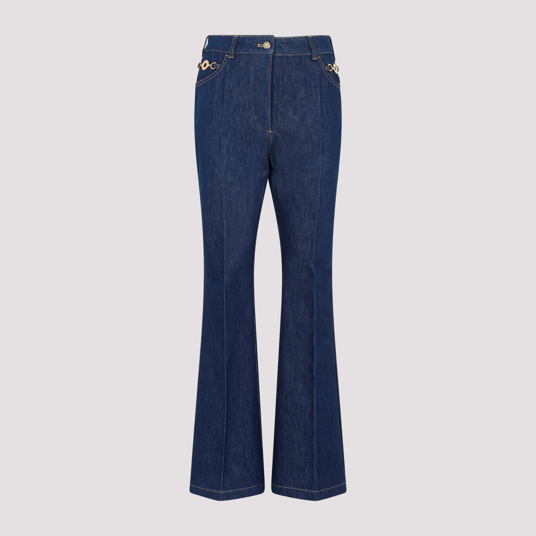 Blue Logo-embroidered kick-flare jeans-0