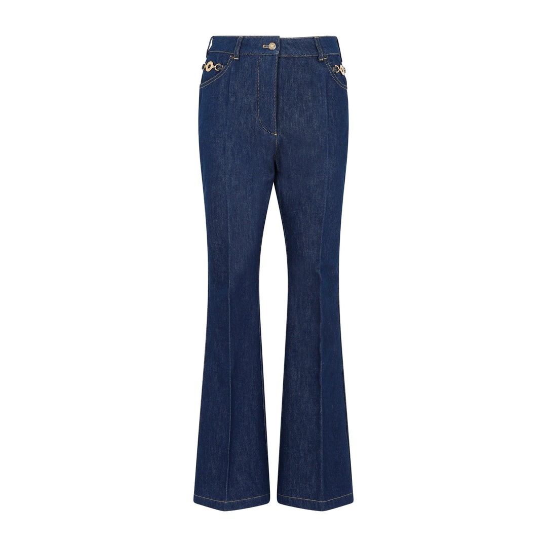 Blue Logo-embroidered kick-flare jeans-1