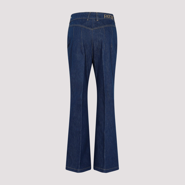 Blue Logo-embroidered kick-flare jeans-3