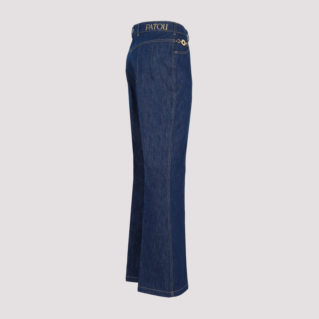 Blue Logo-embroidered kick-flare jeans-4