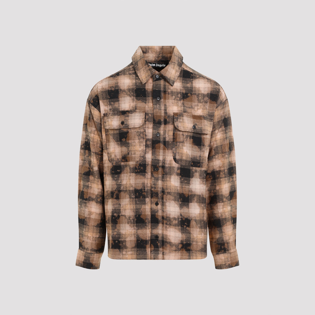 Brown Cotton Curved Logo Check Shirt-0