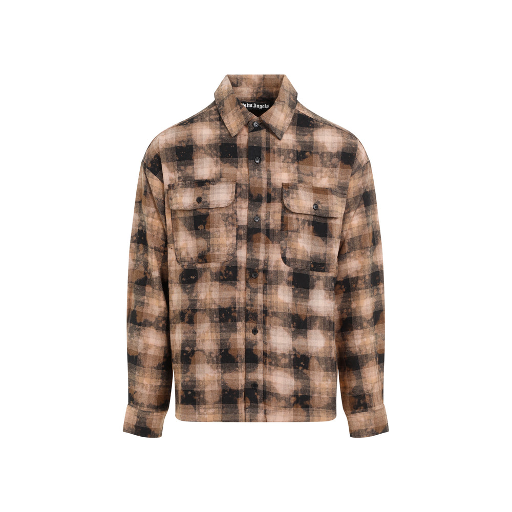 Brown Cotton Curved Logo Check Shirt-1