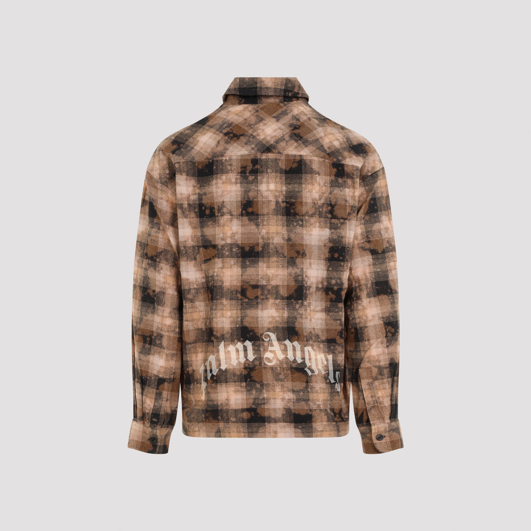 Brown Cotton Curved Logo Check Shirt-3