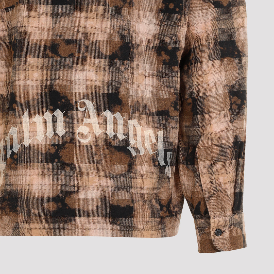 Brown Cotton Curved Logo Check Shirt-4