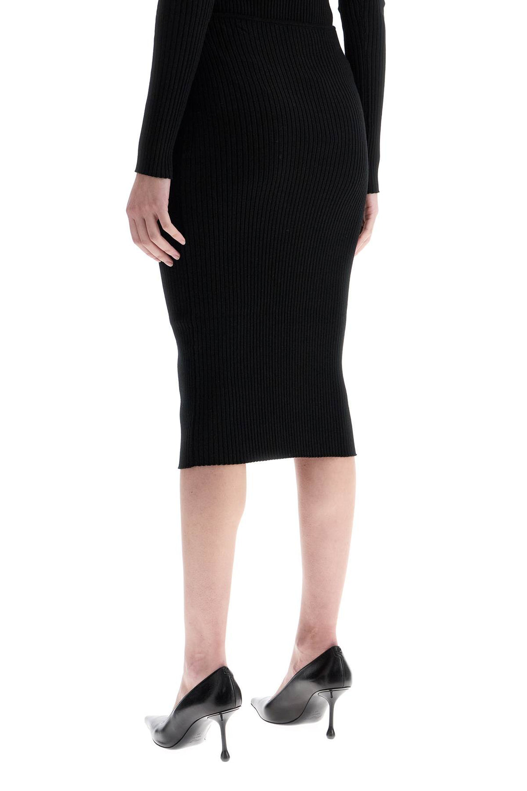 black midi skirt in viscose and polyester with vertical ribs-2