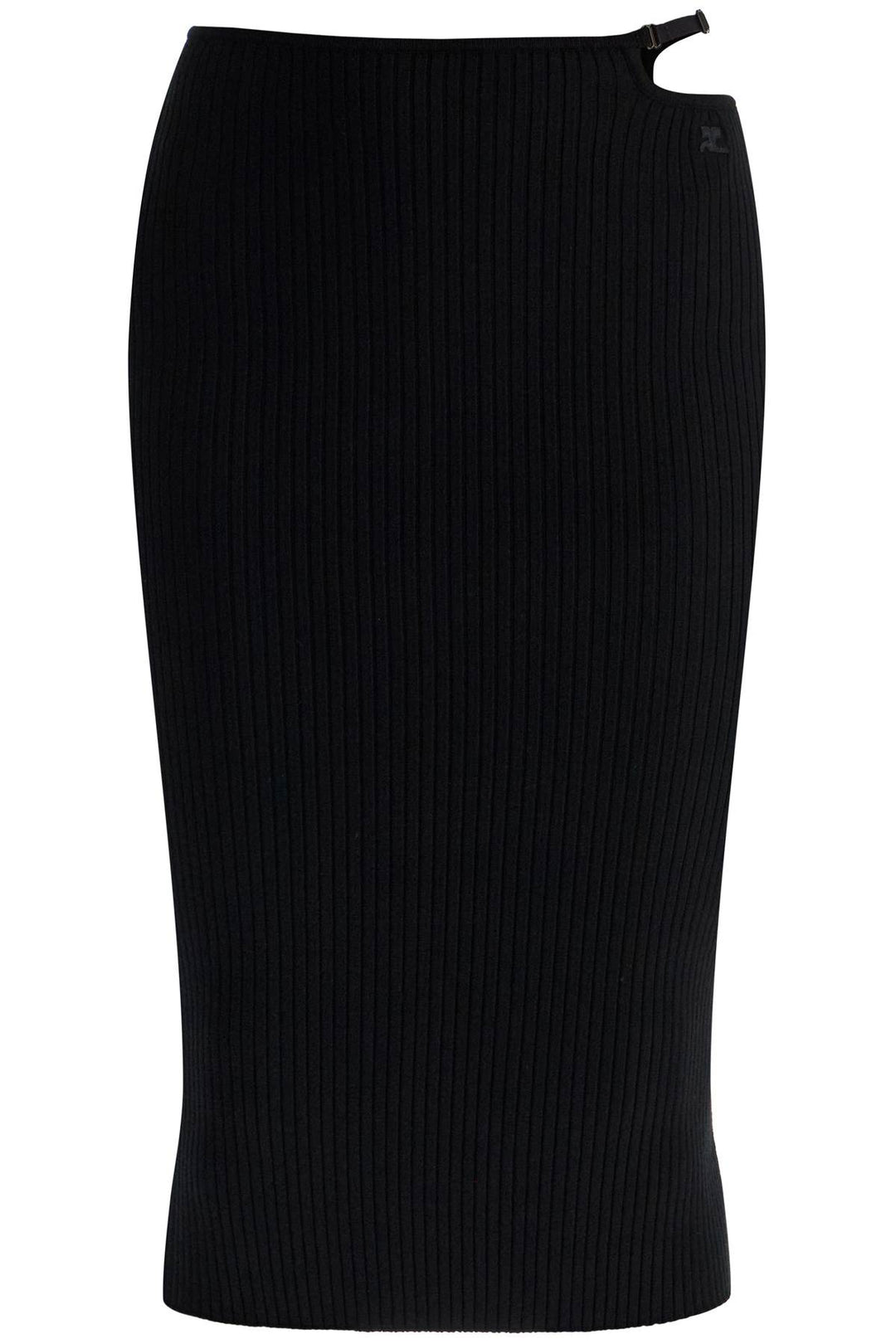 black midi skirt in viscose and polyester with vertical ribs-0