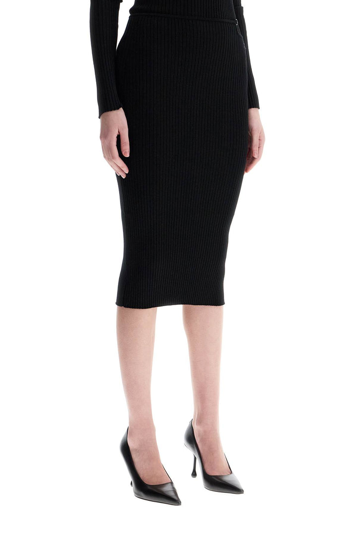 black midi skirt in viscose and polyester with vertical ribs-1