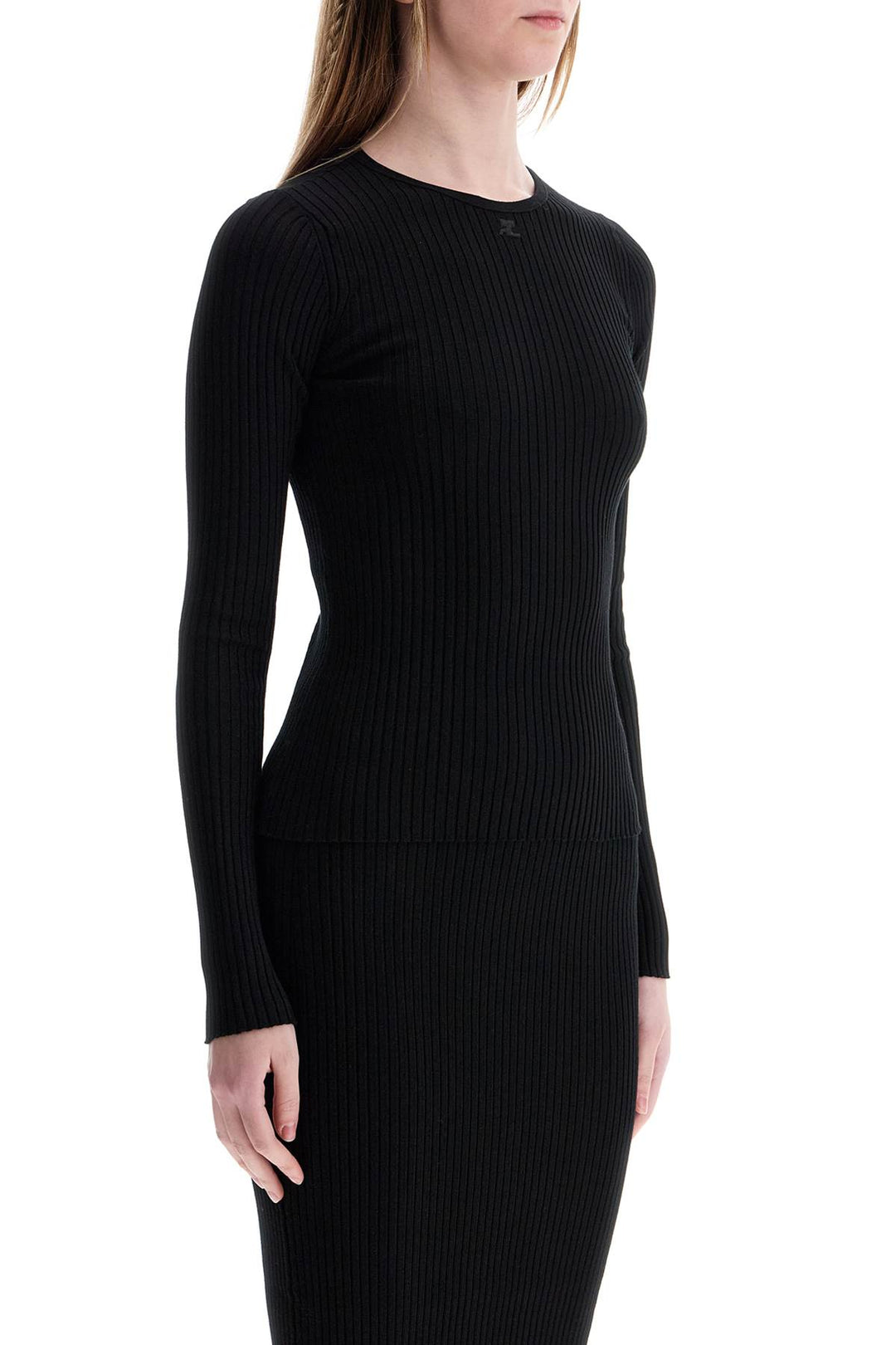 black viscose and polyester sweater with drop neckline-1