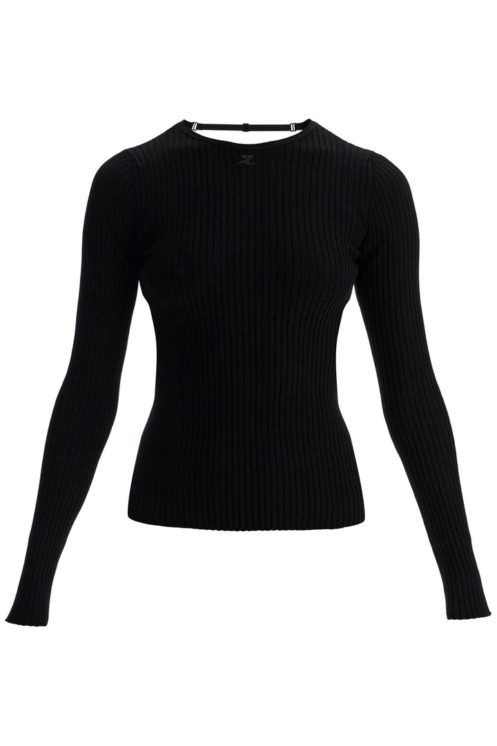 black viscose and polyester sweater with drop neckline-0