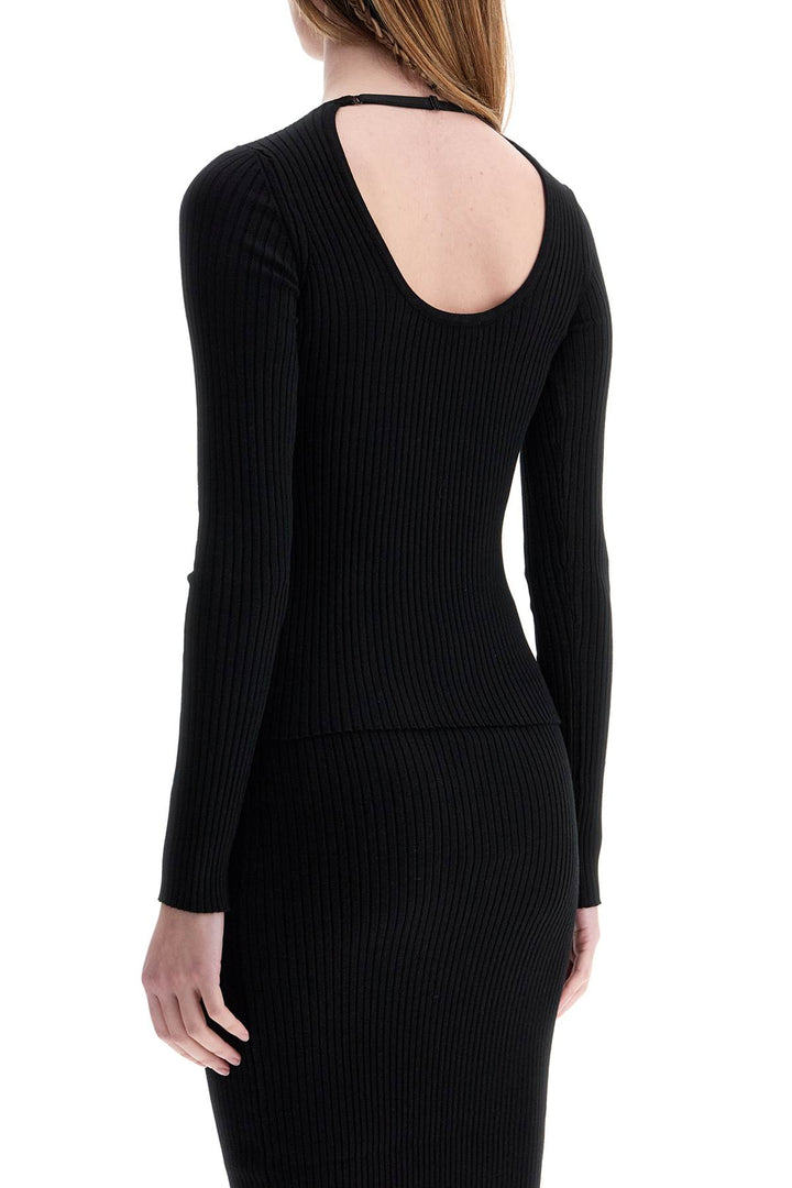 black viscose and polyester sweater with drop neckline-2