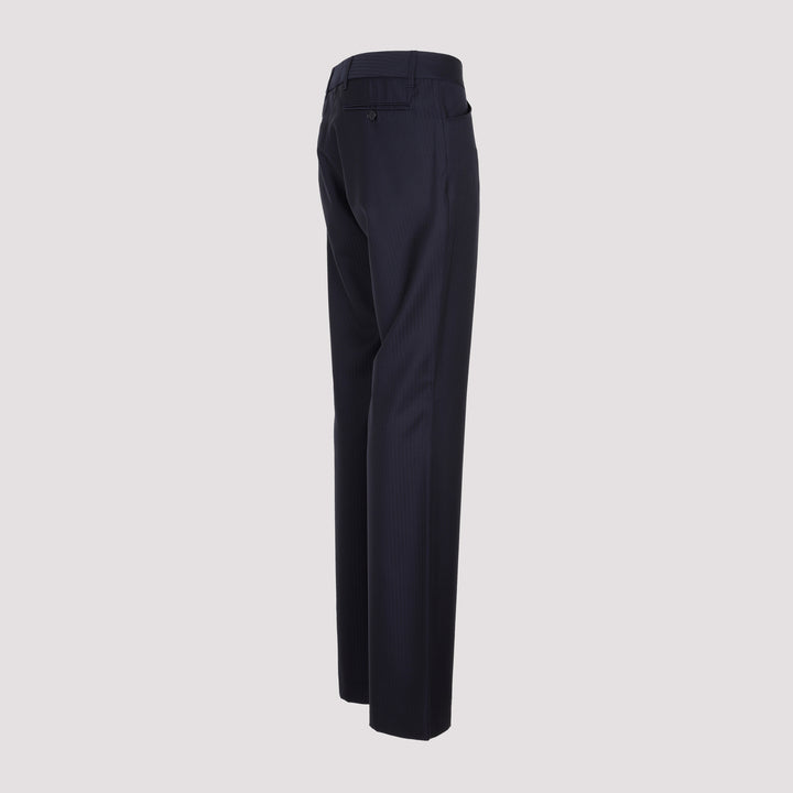 Blue Wool Bootcut Trousers-4