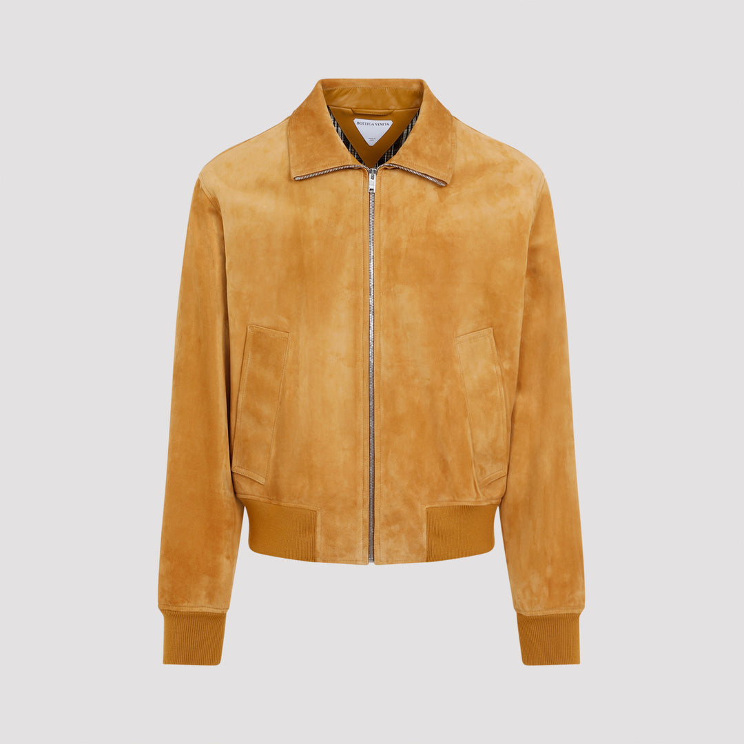 Peanut Brown Suede Calf Leather Bomber Jacket-0