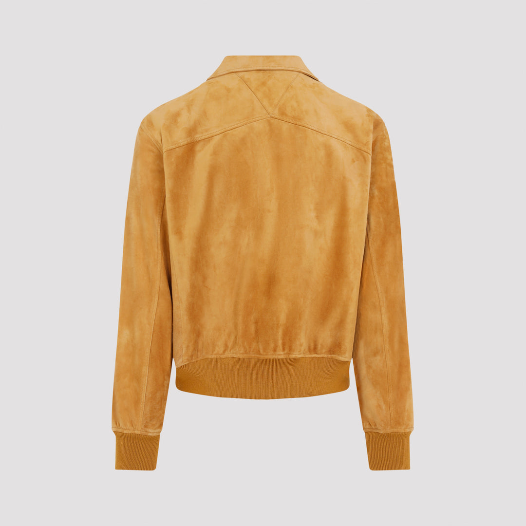 Peanut Brown Suede Calf Leather Bomber Jacket-3