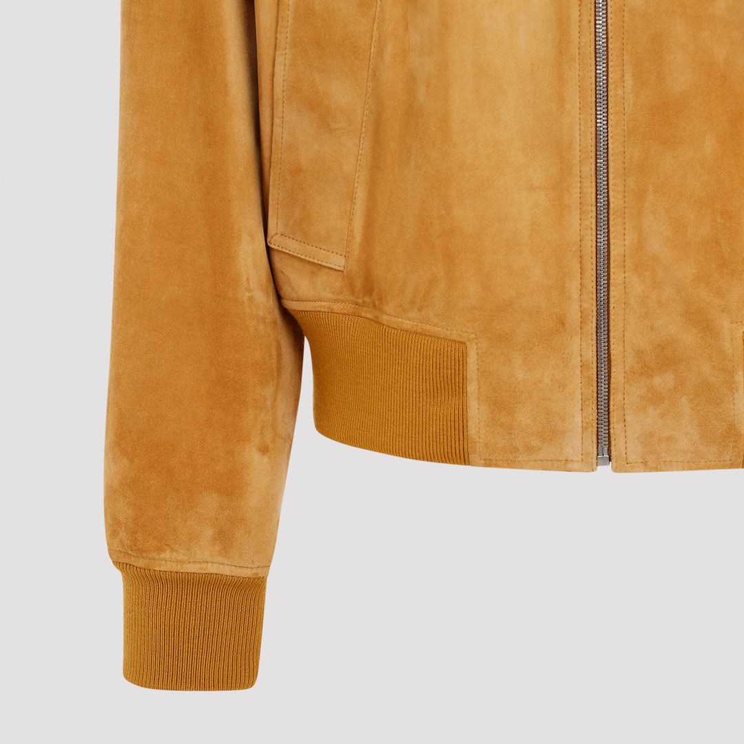 Peanut Brown Suede Calf Leather Bomber Jacket-4