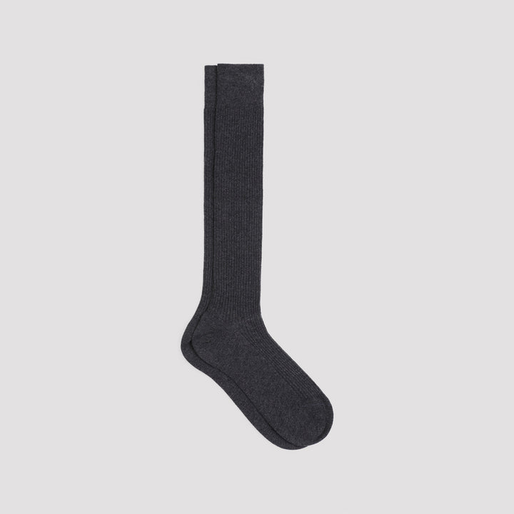 Anthracite Grey Cashmere Oxiria Ribbed Long Socks-0