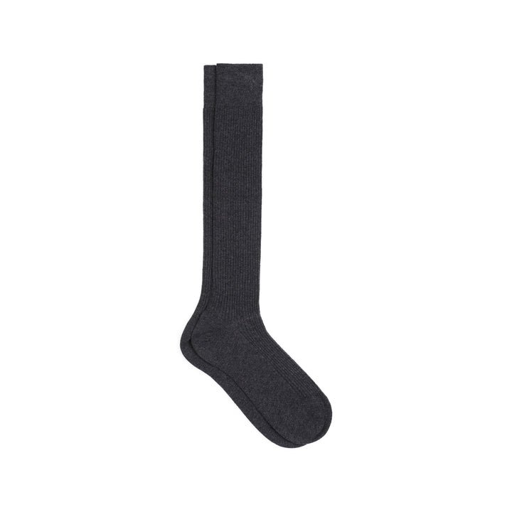 Anthracite Grey Cashmere Oxiria Ribbed Long Socks-1