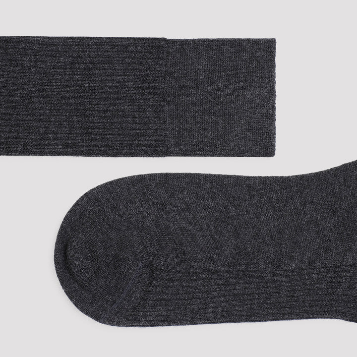 Anthracite Grey Cashmere Oxiria Ribbed Long Socks-3