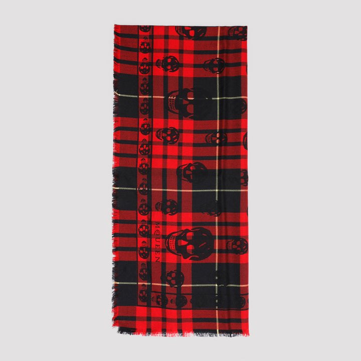 Red Wool Kull On Tartan Foulard Scarf-0