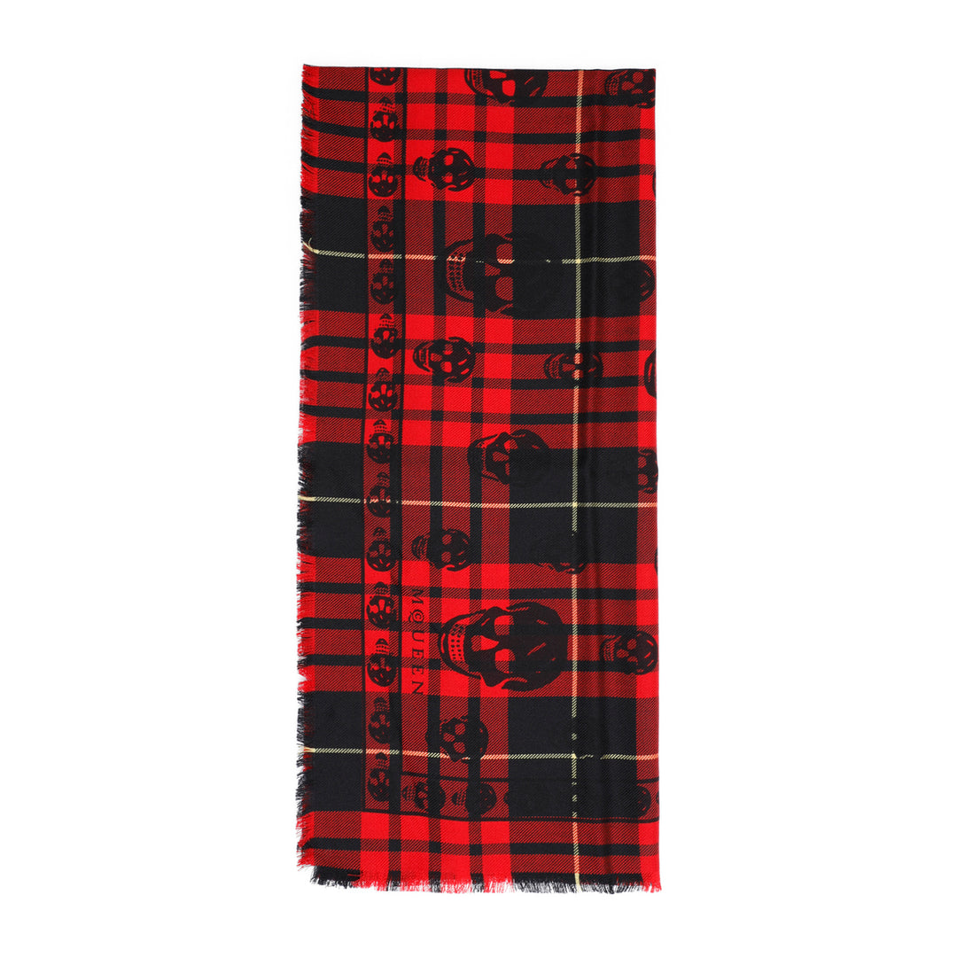 Red Wool Kull On Tartan Foulard Scarf-1