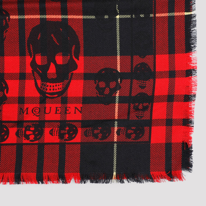 Red Wool Kull On Tartan Foulard Scarf-3