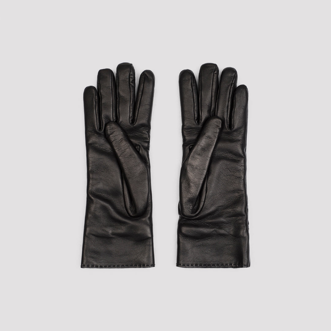 Black Leather YSL Rivet Gloves-3