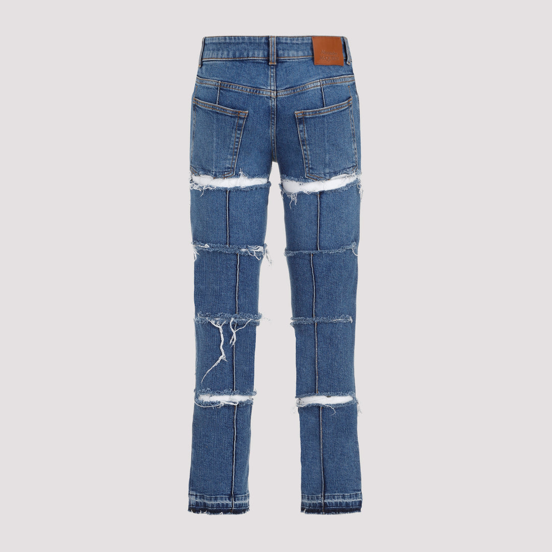 Blue Stone Wash Denim Cotton Pants-3