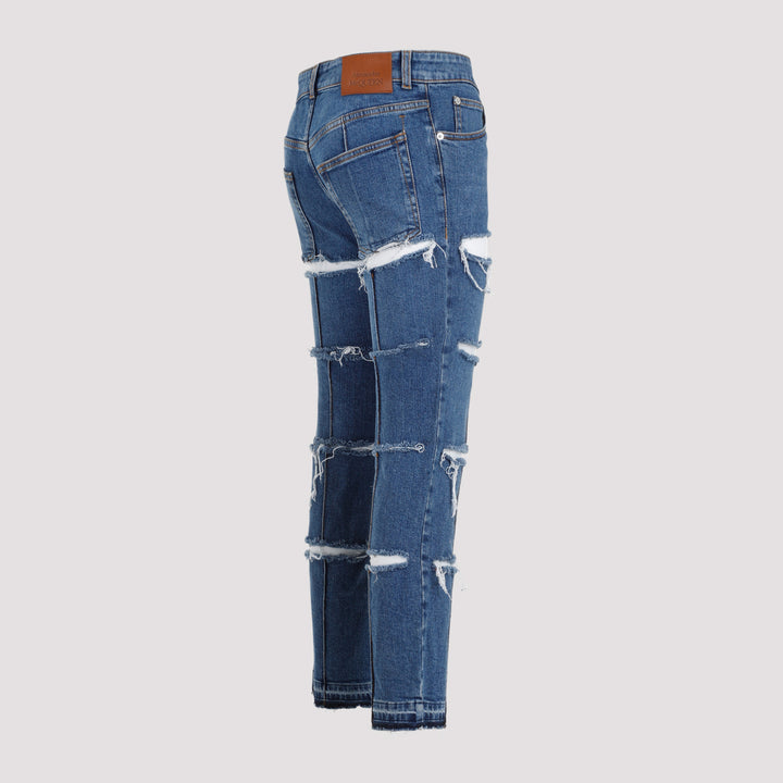 Blue Stone Wash Denim Cotton Pants-4