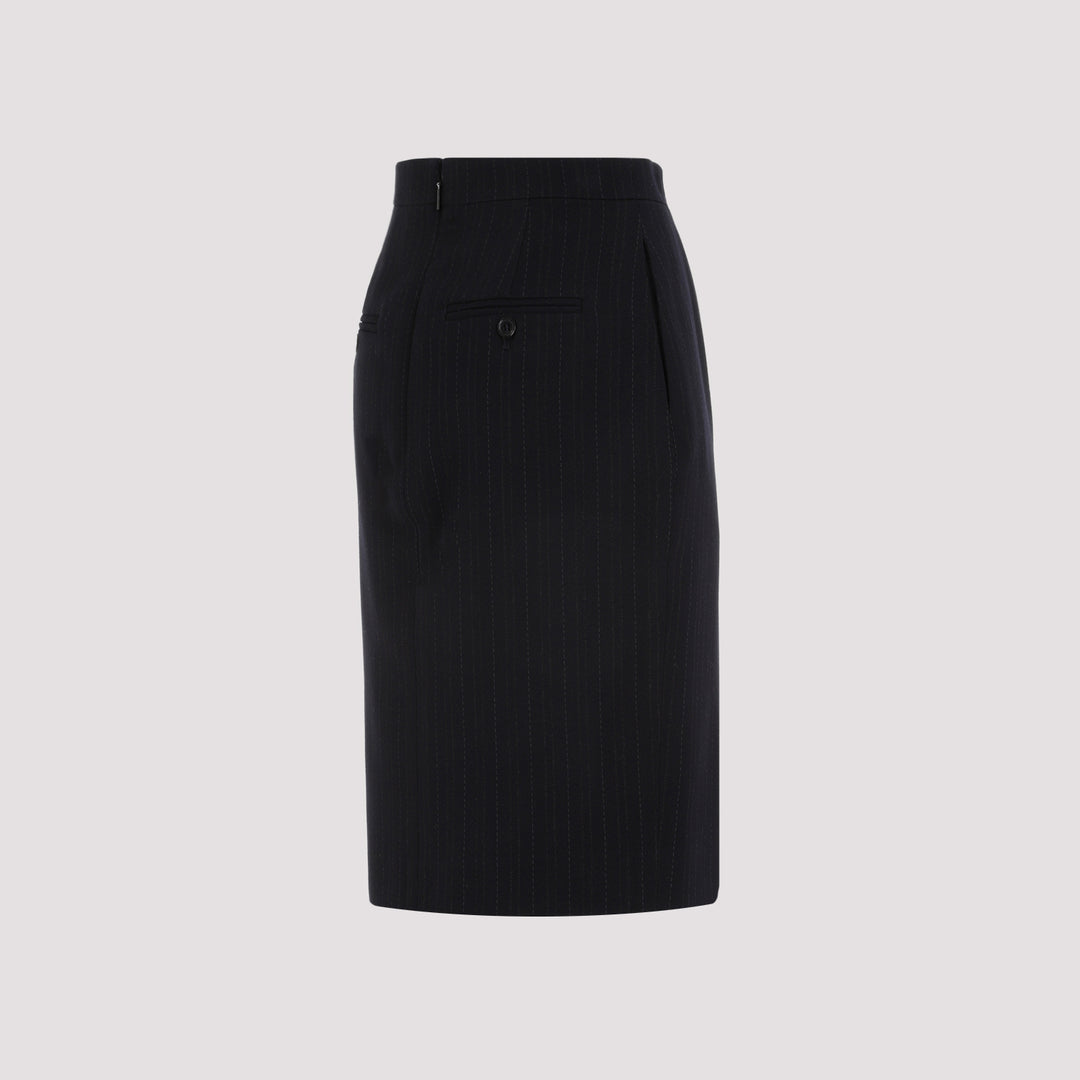 Blue Virgin Wool Midi Skirt-4