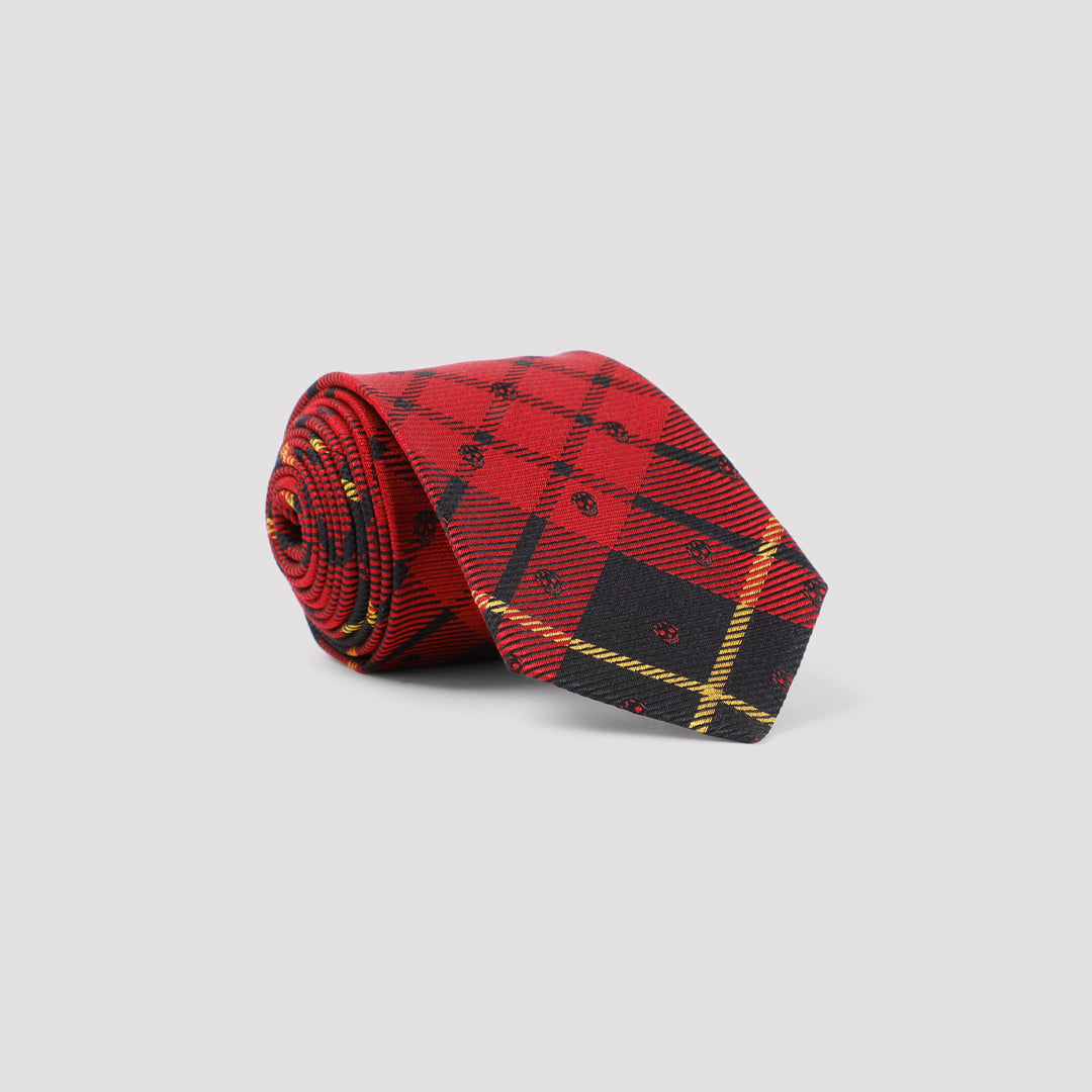 Red and Black Tartan Silk Tie-0