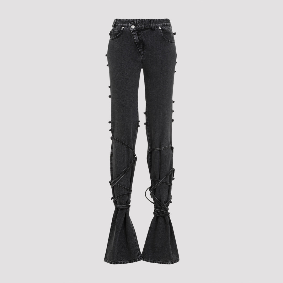 Black Tied Cotton Jeans-0