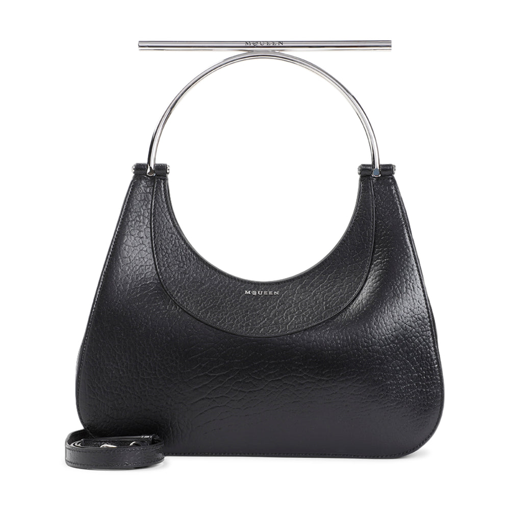 Black Silver Cross Bar Lamb Leather Handbag-1