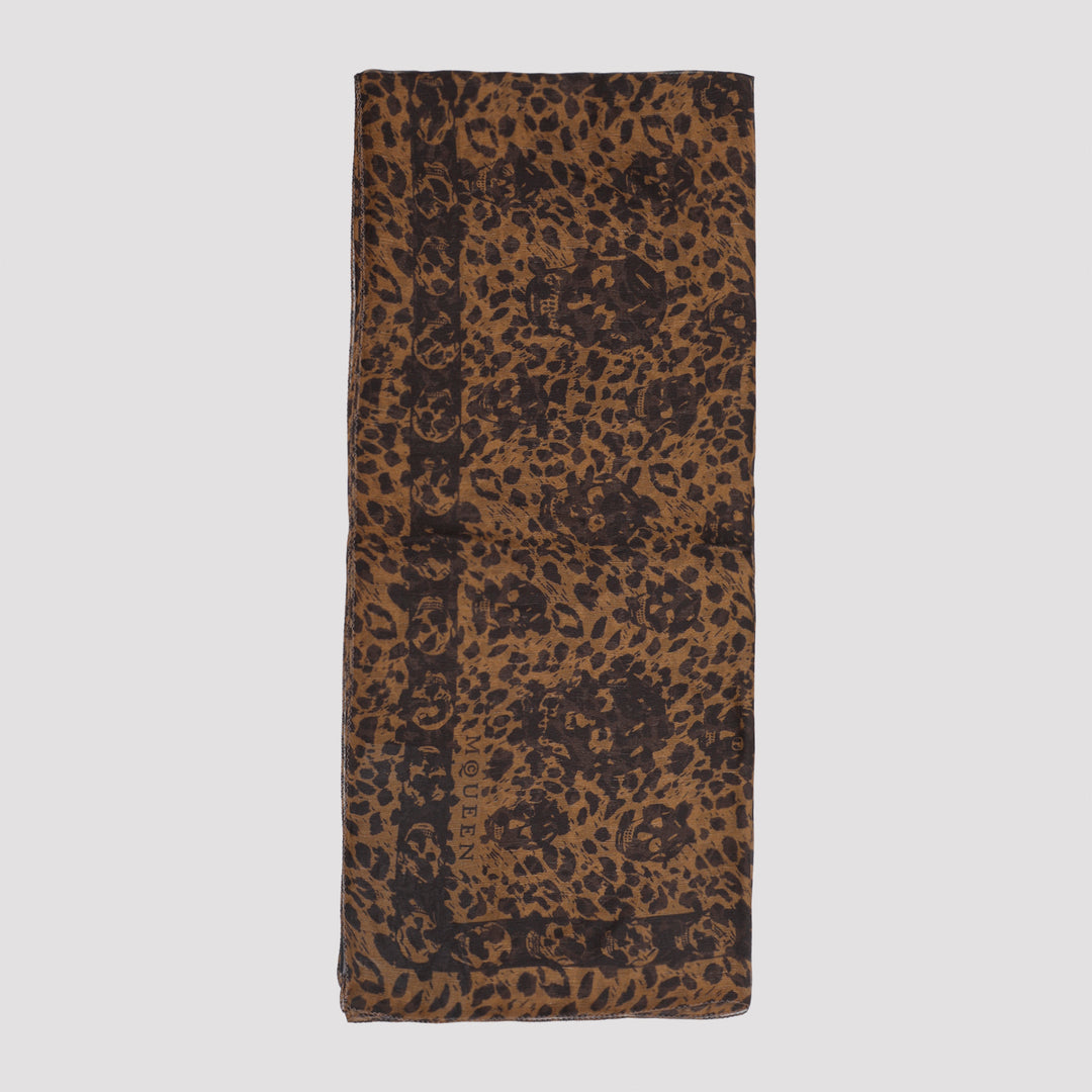 Camel and Brown Leopard Skull Silk Scarf-0