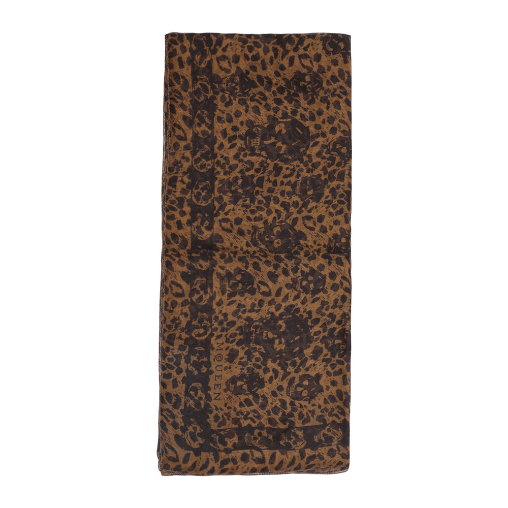 Camel and Brown Leopard Skull Silk Scarf-1