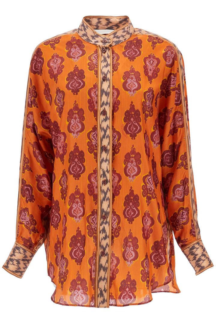 orange silk shirt ikat long sleeve loose fit-0